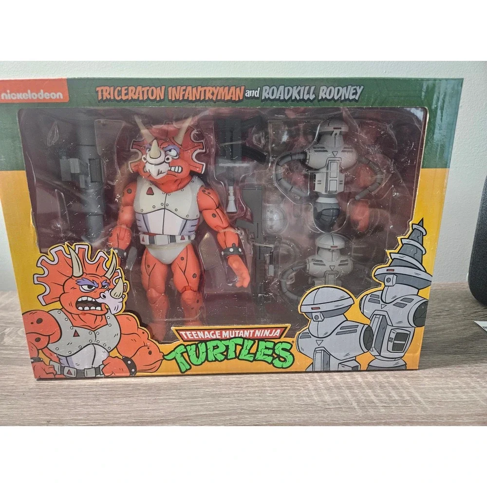 NECA TMNT Triceraton Infantryman and Roadkill Rodney 2-Pack Action Figure Set